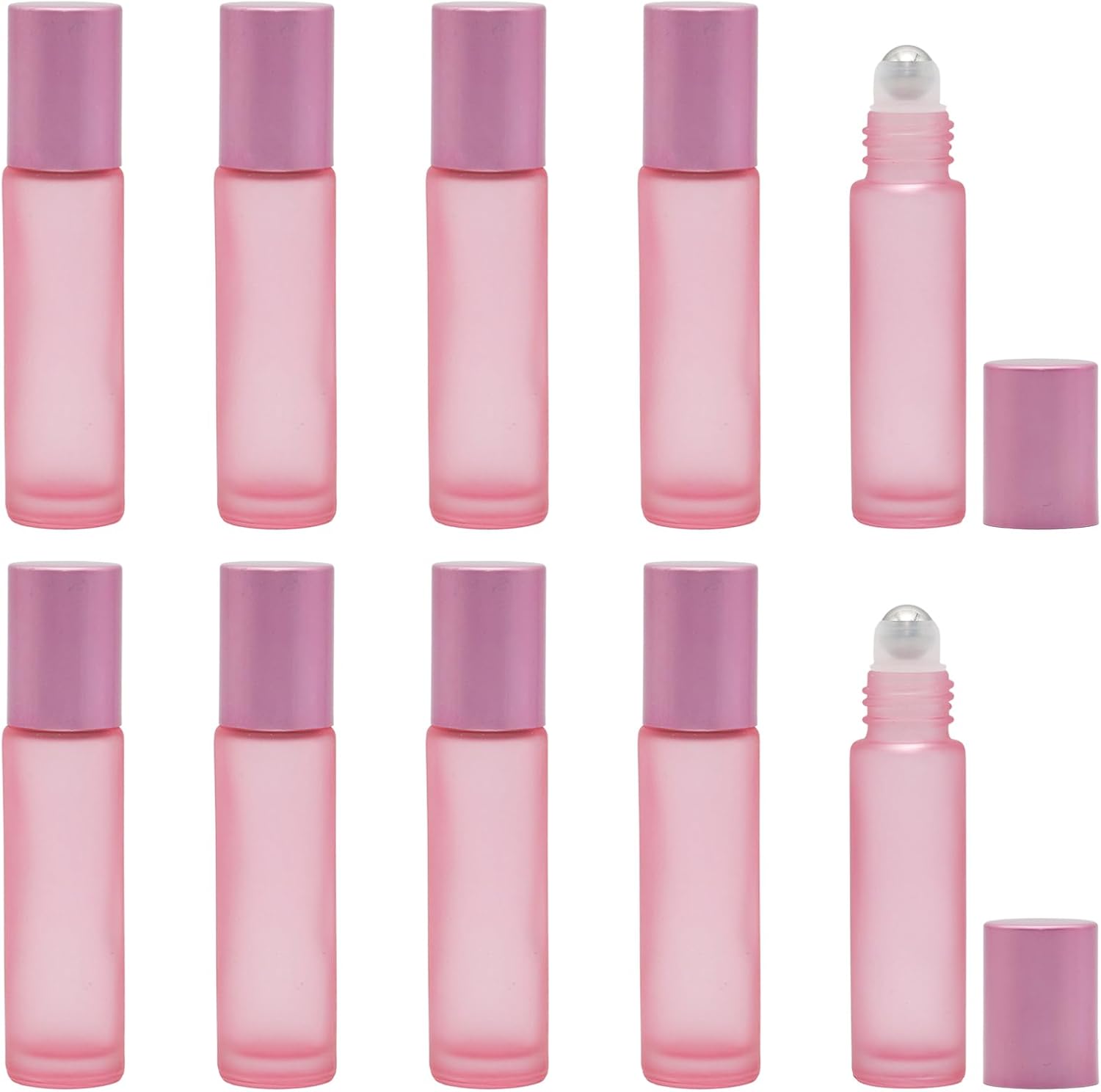 10 Pack 10ml(1/3 oz) Glass Roller Bottles Purple Frosted Glass Refillable Roller Bottles Vials with Steel Rollerball and Aluminum Cap for Essential Oils Perfume DIY Craft