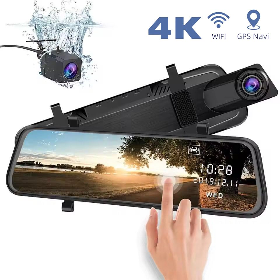 WDHOICAR 4K Dual Dash Cam 10 Inch HD 2160P Rear 1080P Touch Screen Driving Recorder Mirror Monitor Rear View Built in WiFi with GPS Free 64GB TF Card