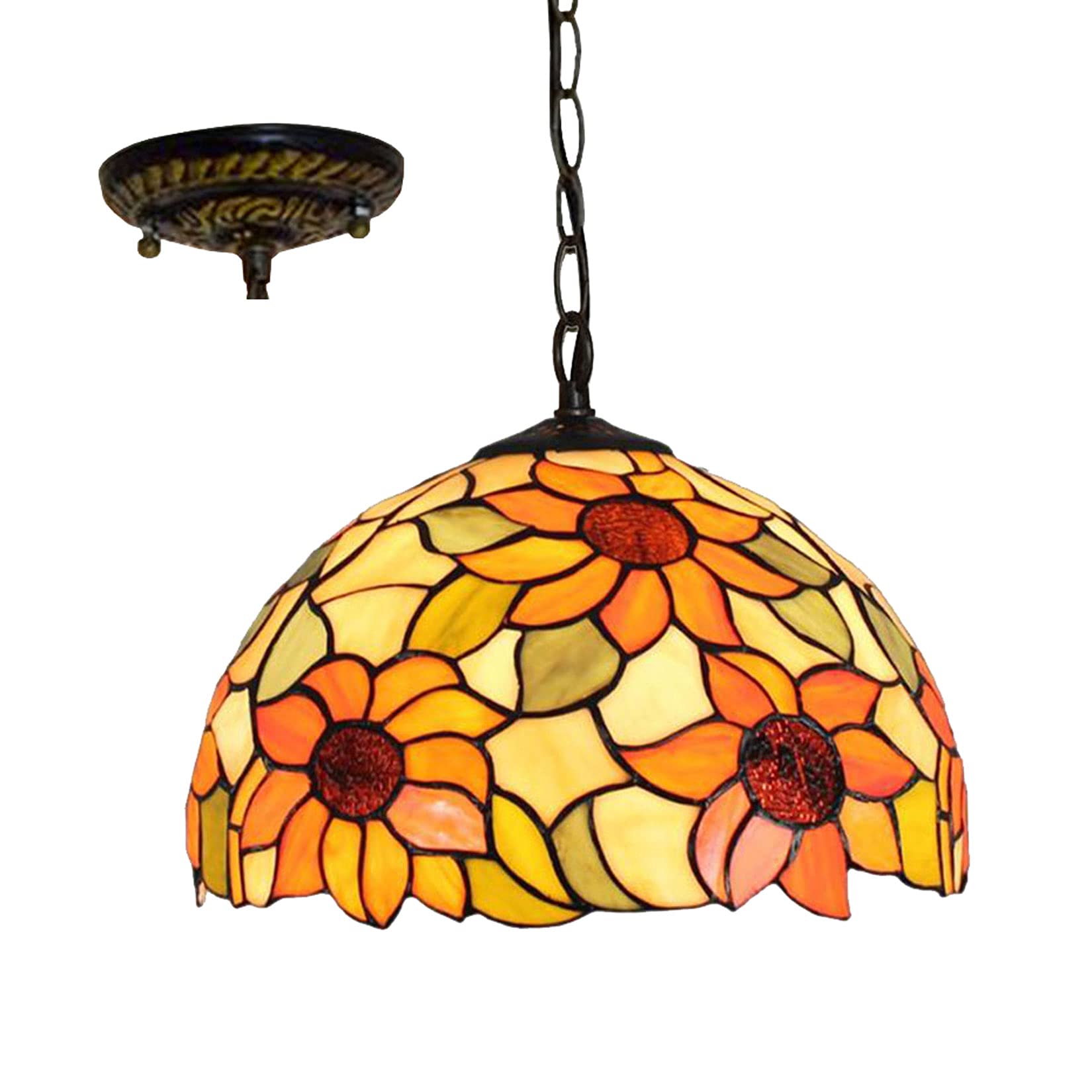 Suspension Tiffany éclairage tamisé anti-éblouissement luminaire vitrail tournesol 30cm