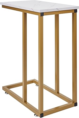 Miniatura 36 de VECELO Mesa auxiliar universal en forma de C, bandeja multifuncional para aperitivos y TV para sala de estar, dormitorio, color negro (1 juego)