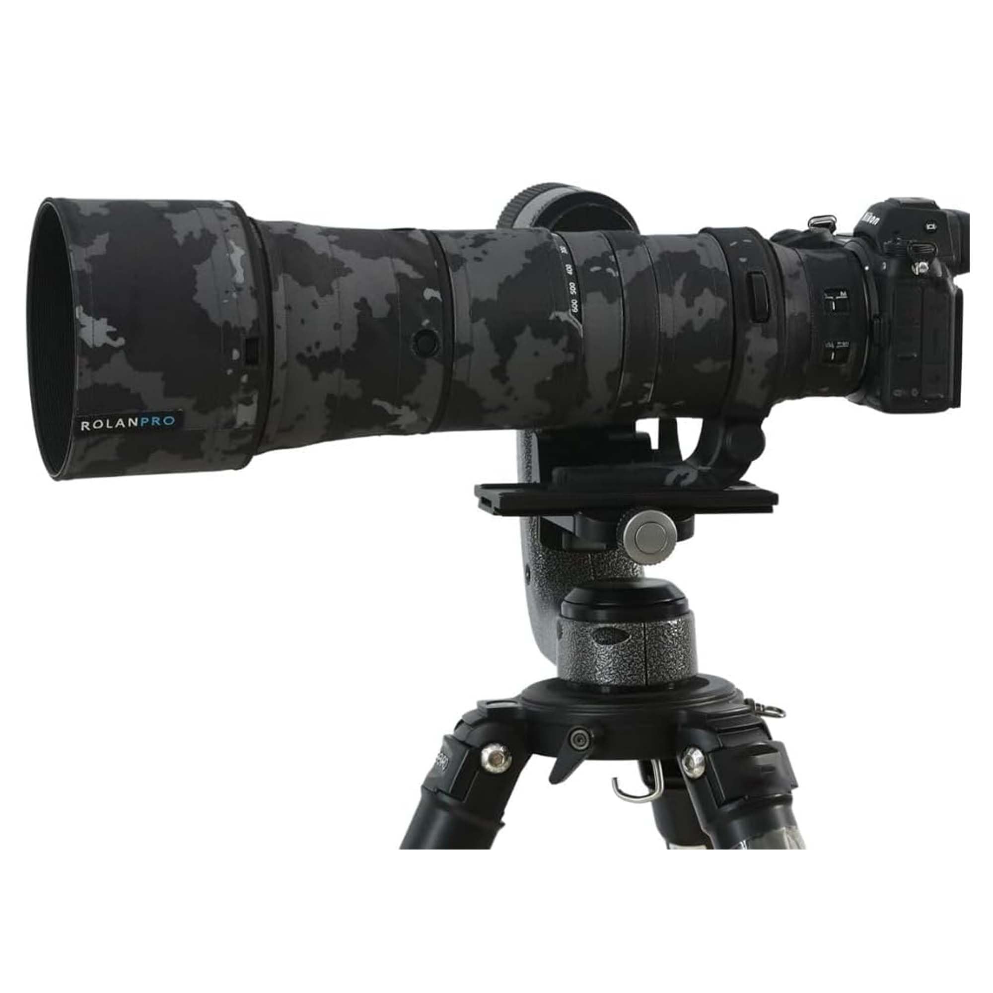 ROLANPRO 防水レンズ迷彩コート 適合するNikon Z 180-600mm F/5.6-6.3 VRレインカバーレンズ保護スリーブガンケース衣類-#18 ダークブラック防水