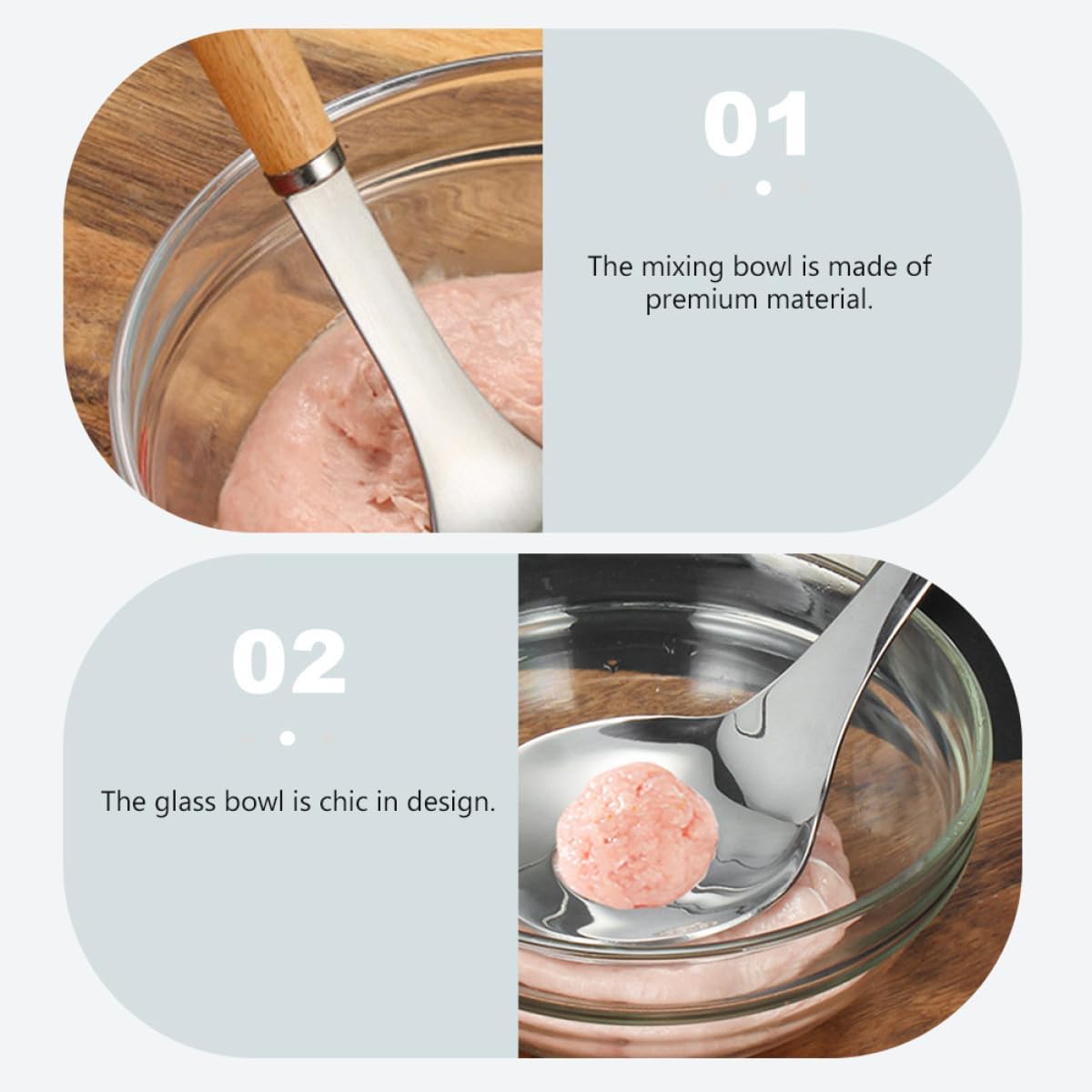 2 Pieces 8-inch Glass Mixing Bowls for Food Prep and Serving, Large Kitchen Salad Prep Bowls for Cooking and Meal Preparation