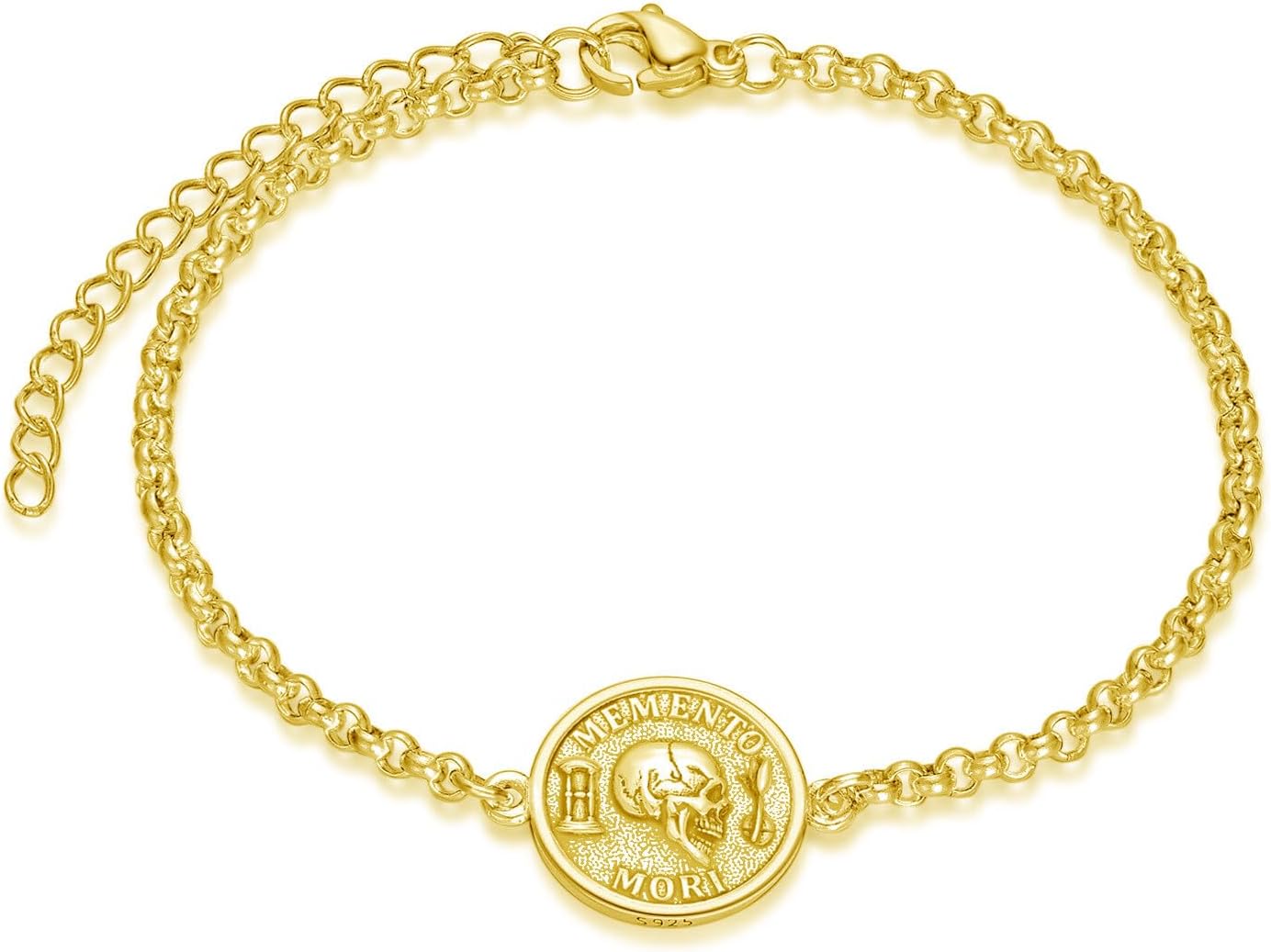 PELOVNY Memento Mori Bracelet for Men 925 Sterling Silver Stoic Skull Bracelet Stoicism Jewelry Gifts for Him