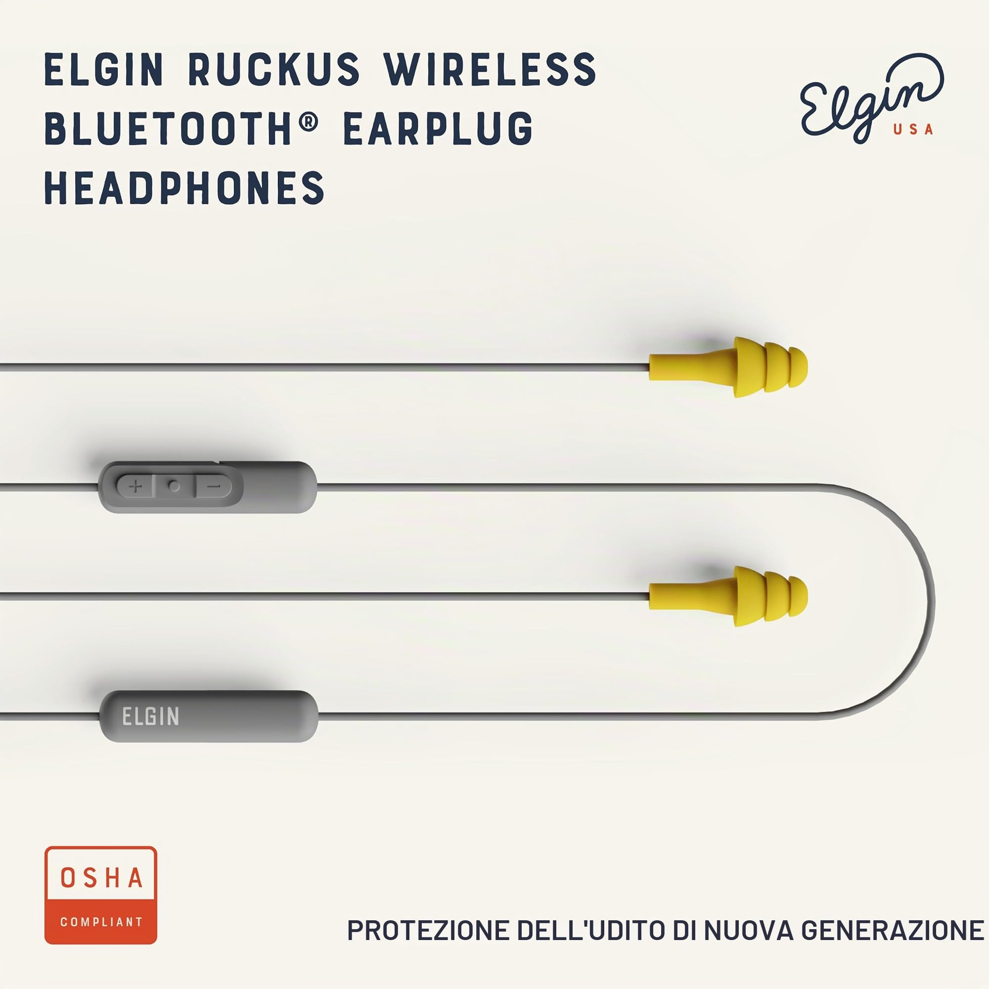 Elgin Ruckus - Auricolari Bluetooth wireless, 25 dB, riduzione del rumore, microfono con cancellazione del rumore, batteria 12 ore, IP65, protezione acustica conforme OSHA, sicurezza sul lavoro