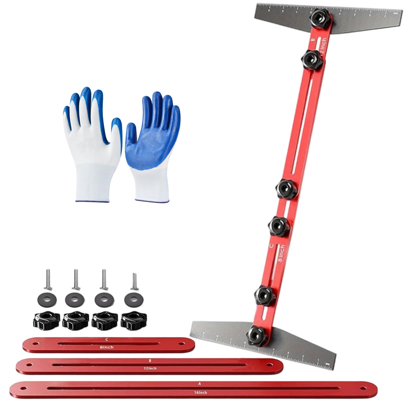 Ensemble d'outils de gabarit de marche d'escalier réglable de 20,3 cm à 182,9 cm en aluminium pour mesurer avec précision la longueur et la profondeur, jauge d'escalier pliable multi-angle, outil de