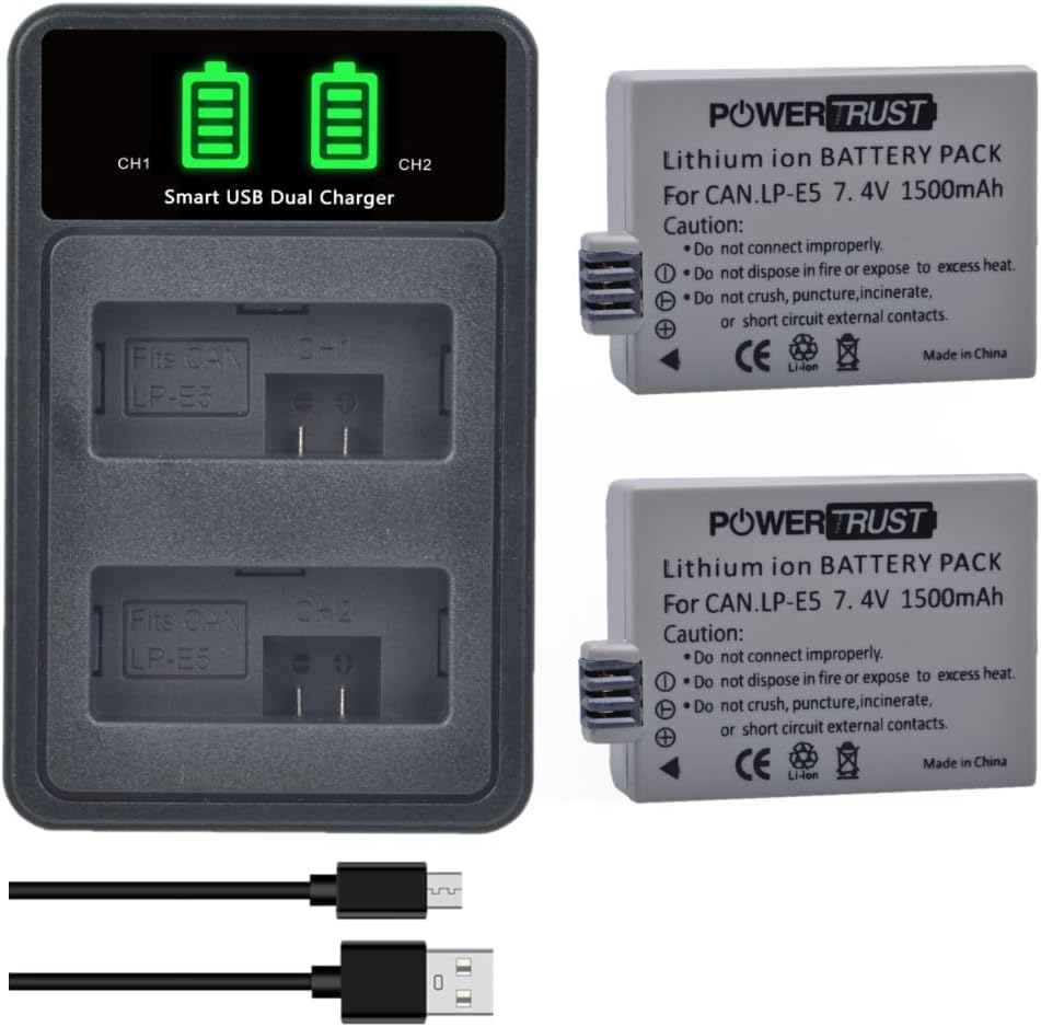 Cargador Doble USB Para Baterías LP-E5 - Compatible Con Canon 450D, 500D, 1000D, Rebel XS, Etc.