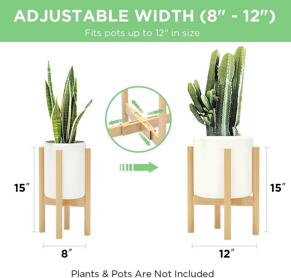 2 Pack Indoor Plant Stands, 2 Tier Tall Plant Stand 30 inches, Mid Century Bamboo Plant Stand, Adjustable Width 8 - 12 inches, Fits Pot Size of 8 9 10 11 12 inches Pot & Plant Not Included, Natural : Patio, Lawn & Garden