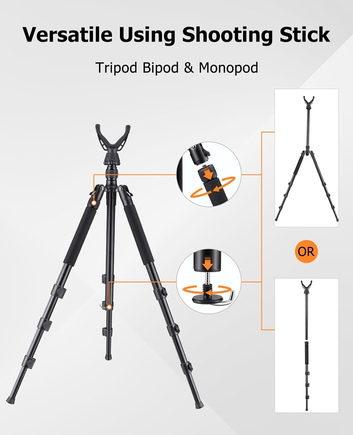 Shooting Tripod Hunting Stick, Rifle Tripod with 360° Swivel V Yoke, Height Adjustable 26.5"- 64.5", Lever Locks, Aluminum Hunting Bipod Monopod, Functional Gun Rest for Outdoor Activities - Image 3