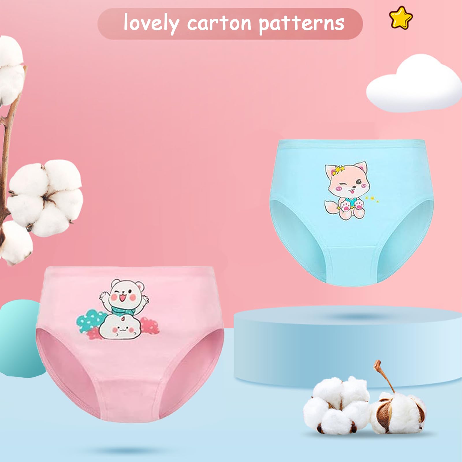 12 Pcs Bragas Niñas,Braguitas para niños/Calzoncillos de algodón para niñas Ropa Interior(F3,3-4Years)