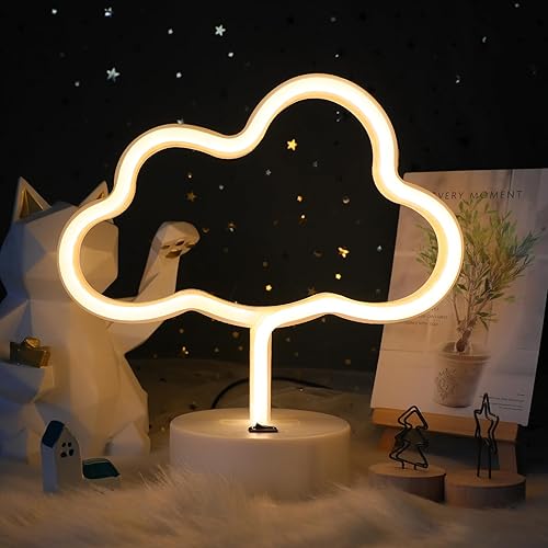 ENUOLI Linda nube de luz de neón LED en forma de nube, luces nocturnas, marquesina, letrero de neón, decoración de mesa para fiesta de Navidad,