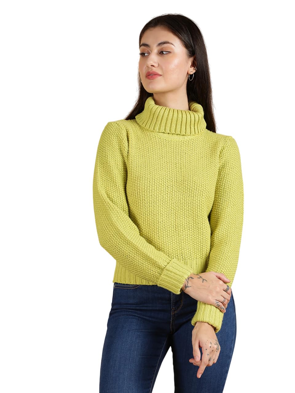 kotty Women's Solid Cress Green Breathable Sweater-picture-21