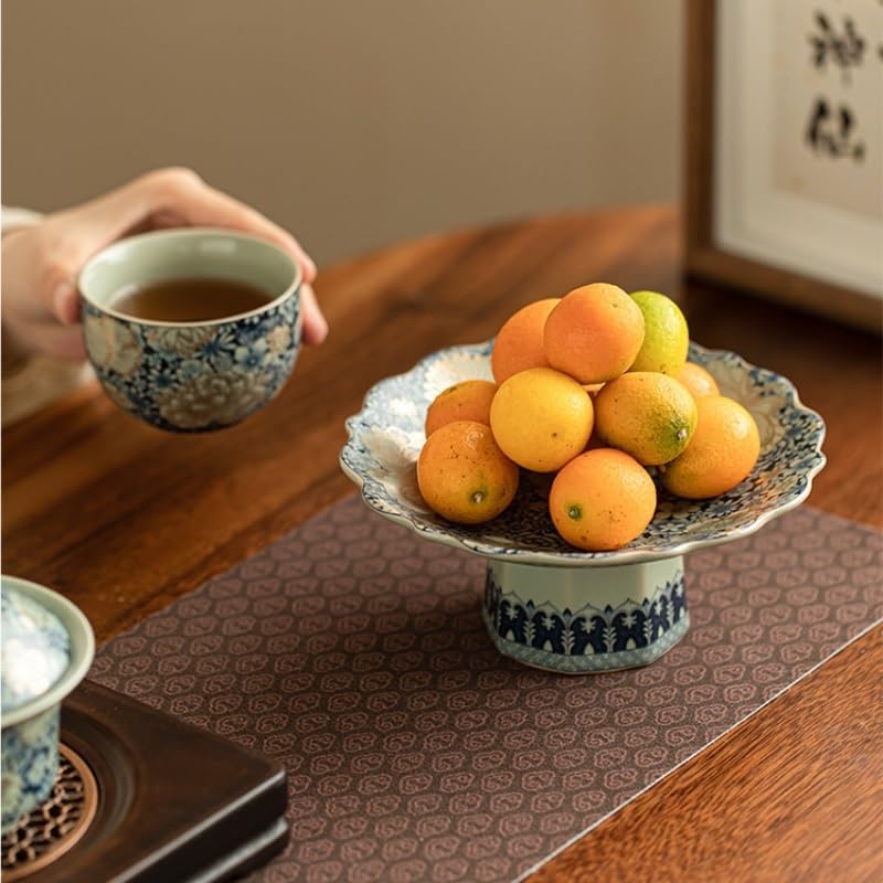 フルーツボウル Ru Kiln ティートレイ セラミックハイフットフルーツトレイ 中国風ハイフット仏陀ケーキトレイ キッチンカウンタ