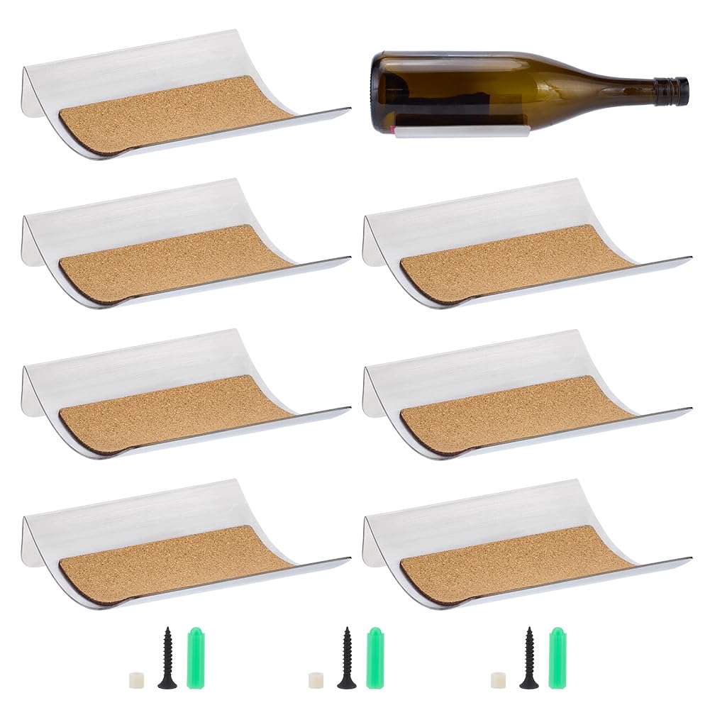 PH PandaHall 8 Sets Wall Mounted Wine Rack 201 Stainless Steel Bottle Holder Wall Wine Rack, Metal Bottle Storage Shelves for Kitchen Dining Room Home Bar Decor Housewarming Gift