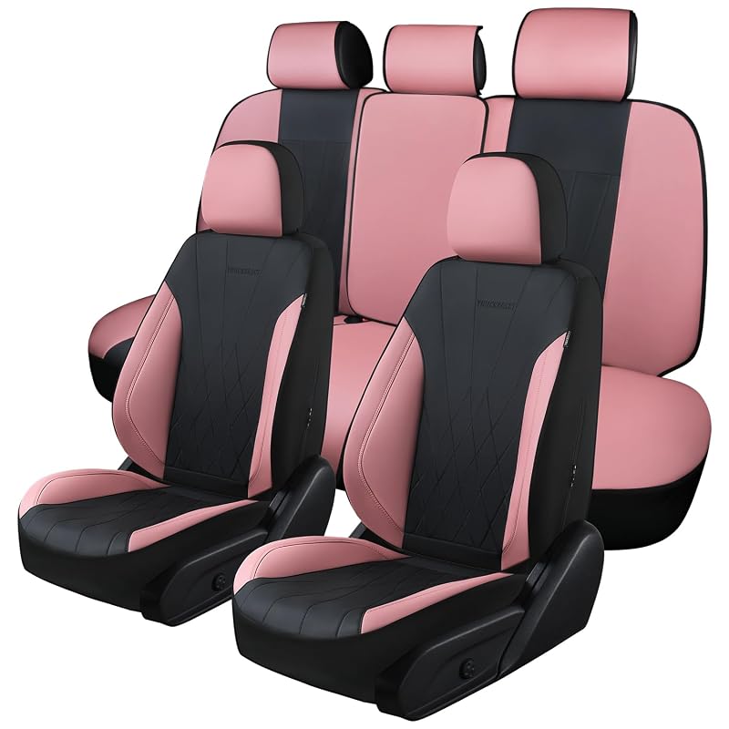 Capa para Banco de Carro em Couro truckerset Rosa e Preta, Kit com 5 Peças