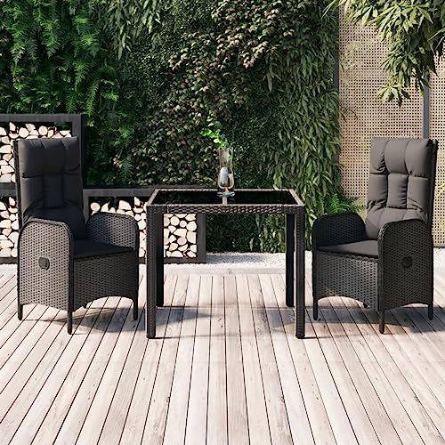 Brokky Set Comedor de jardín 3 pzas con Cojines Mesa de Jardin Exterior Ofertas mobiliario Jardin y terraza Exterior Conjunto de Muebles ratán sintético Negro 3185053