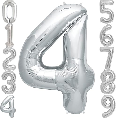 FINGCRO Globos de papel de aluminio plateado número 4, 42 pulgadas
