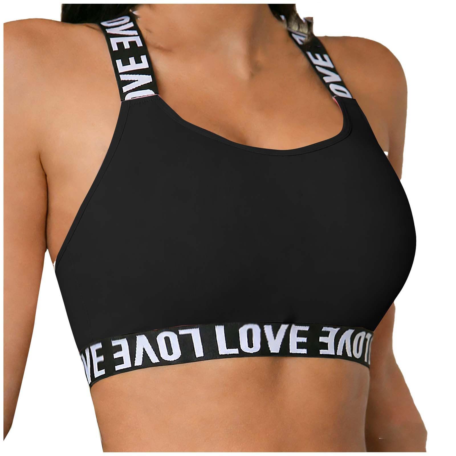 Womens Sports Bra Cross Back Love Statement Straps Activewear Gym Outfit Workout Sports Bra Elastic Workout Outfit