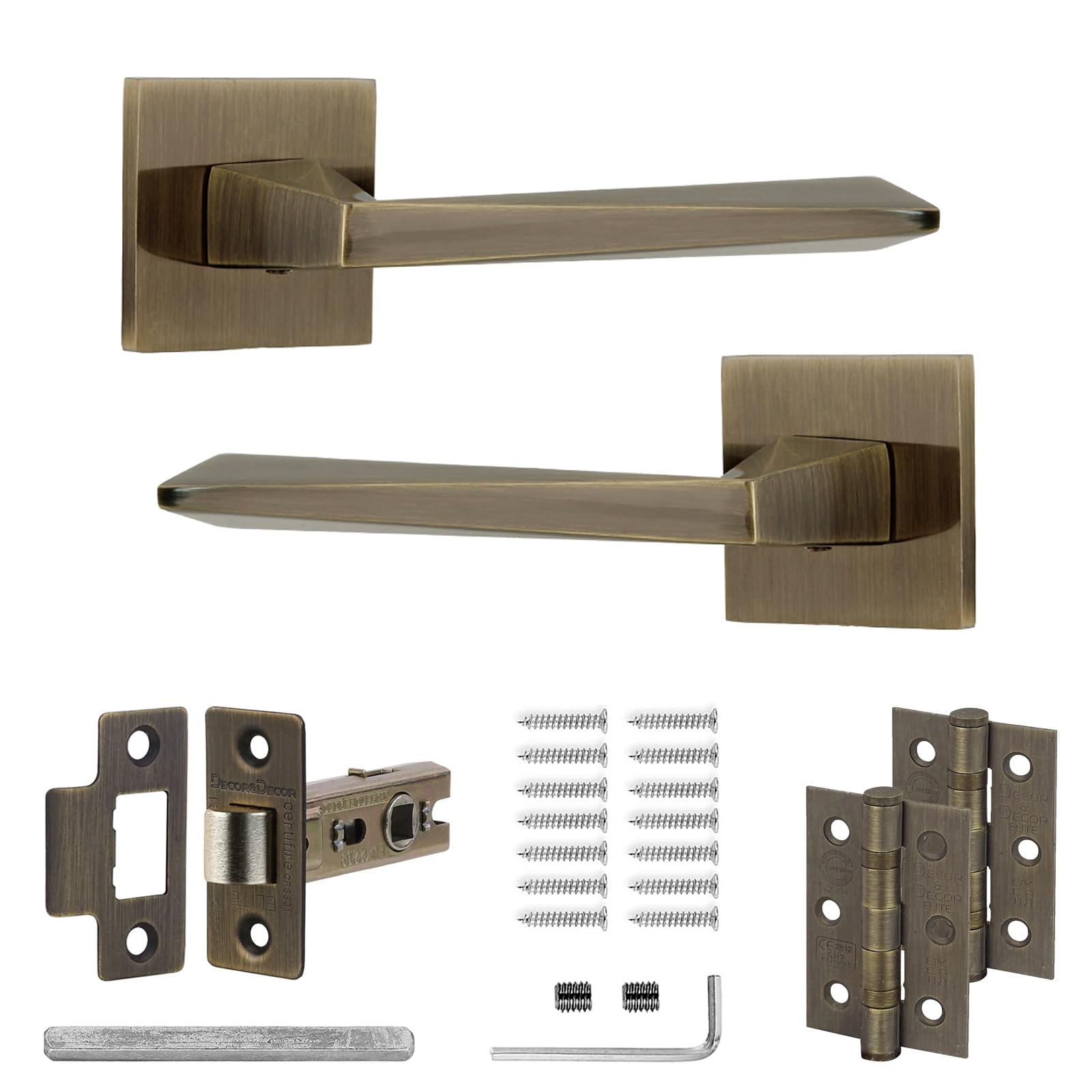 Decoranddecor Antique Brass Door Handles Internal – Aluminium Door Handle Sets Brass Door Handles For Wooden Interior Doors | Internal Door Handles & Fire Rated Tubular Latch And Hinge | Leda Range