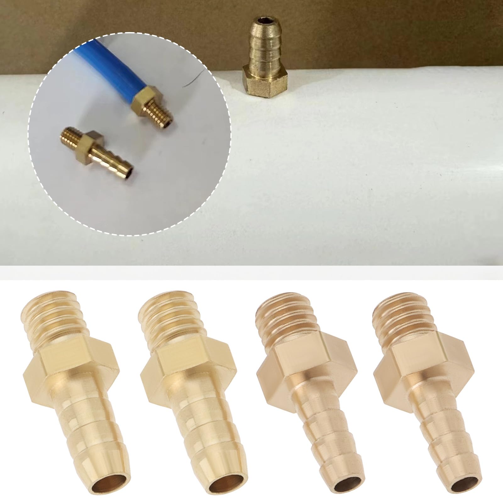 LT Easiyl 4PCS Brass Barb Hose Tail Connector Metric M6x1.0-4mm and M6x1.0-5mm for Pond Pool Hose Pipe Adapters Hose Barb Tail Connector Male Thread Pipe Fitting Gold - Image 3