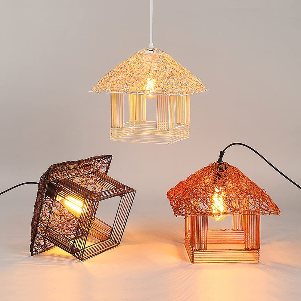 Lampy wiszące sufitowe, ręcznie pleciona rattanowa lampa wisząca, wiklinowa latarnia sypialnia żyrandol do salonu, kreatywność rattanowa klatka dla ptaków odcień lampa sufitowa do wyspy kuchennej 30 c