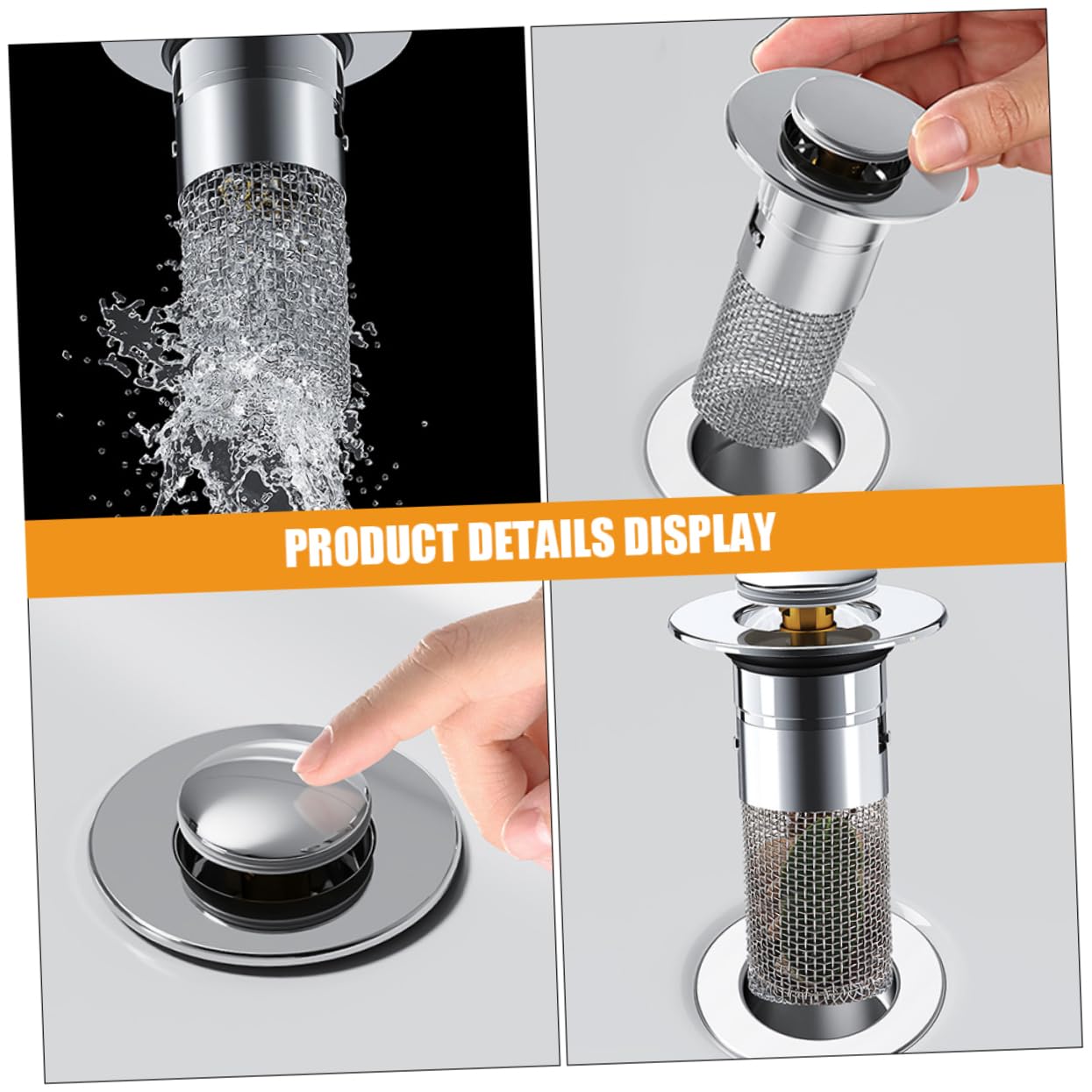 Sewroro 6 Piezas Tapón de Desagüe para Lavabo Unidades Diseño Pulsador Resistente de Abs y Acero Inoxidable Filtro Antiolor y Antiobstrucción para Fregadero