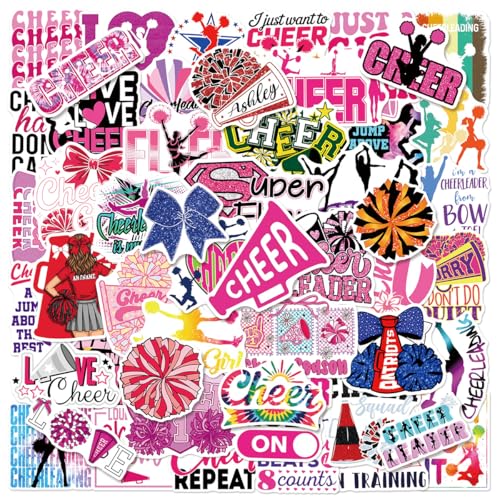Cheerleaders Stickers 50PCS Cute Cheer Vinyl Waterproof Sticker for Laptop Water Bottles Helmets Luggage Party Favors Sports Stickers for Decorating The Cheerleading Team of Teenagers (Cheer)