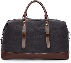 Mala De Viagem Masculina Executiva De Lona E Couro Compartimento Para Notebook Grande E Resistente - ZAFIN (Preto)