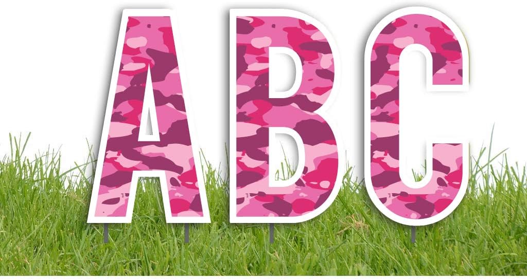VictoryStore Yard Letters: Cut-Out Alphabet Yard Decoration 18 inch High, Stakes Included (Pink Camouflage 13215)