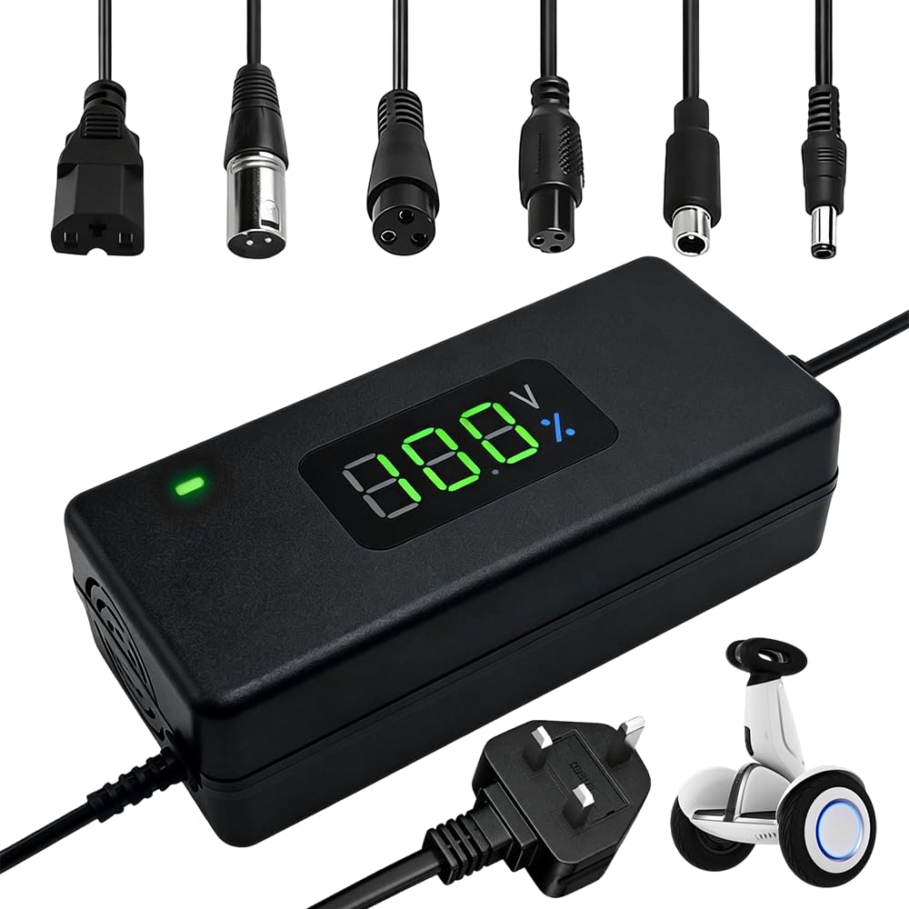 42V 2A Electric Scooter Charger, Hoverboard Charger UK 3 Pin with LED Charging Display, Electric Bike Lithium Battery Charger with 7 Connections for Mobility Scooter, Hoverboard, Unicycle