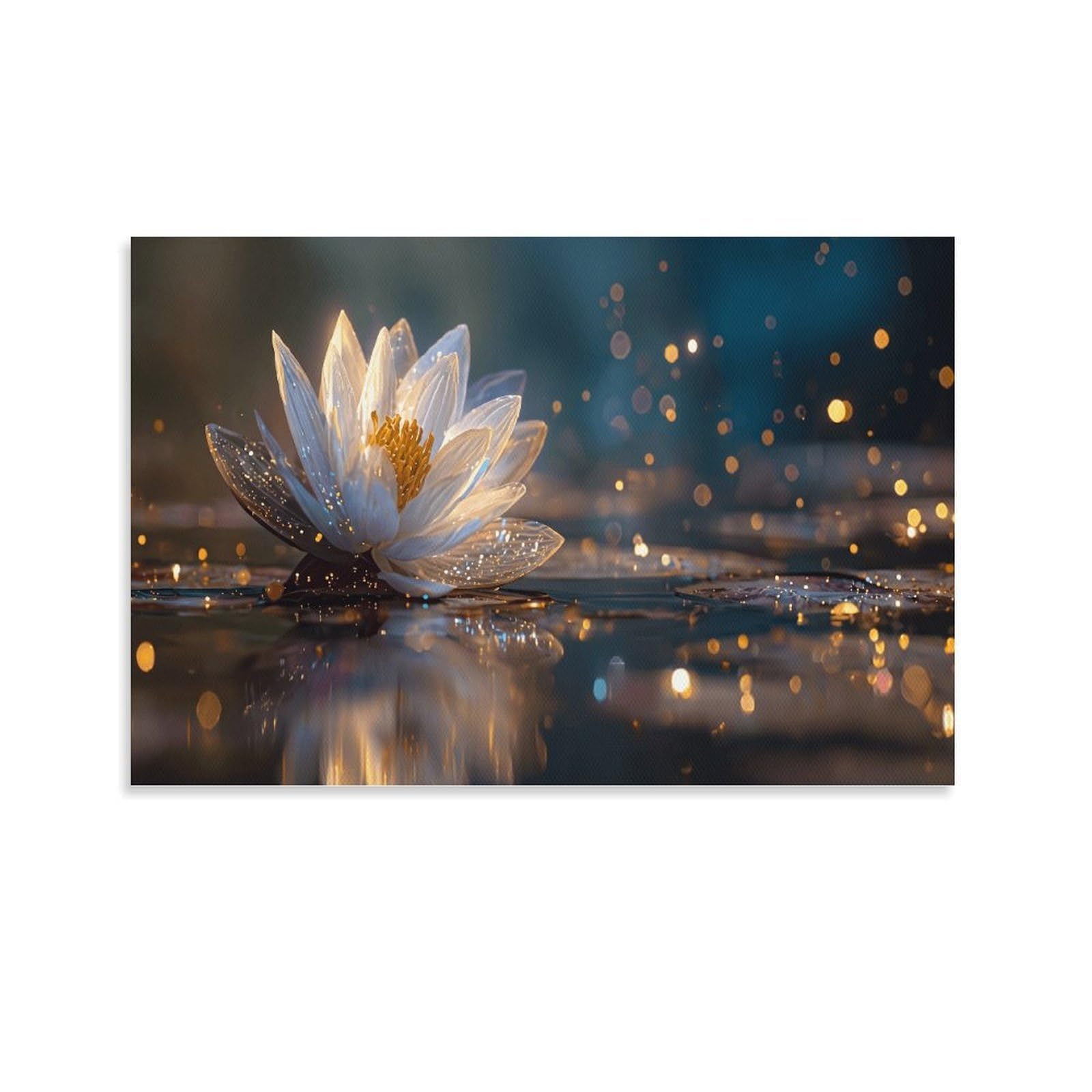 XPASHIQWC Glowing White Lotus Poster Artwork Giclee Canvas Prints Modern Canvas Wall Art Picture Wall Hanging for Bedroom Living Room Decor 20x30inch(50x75cm)