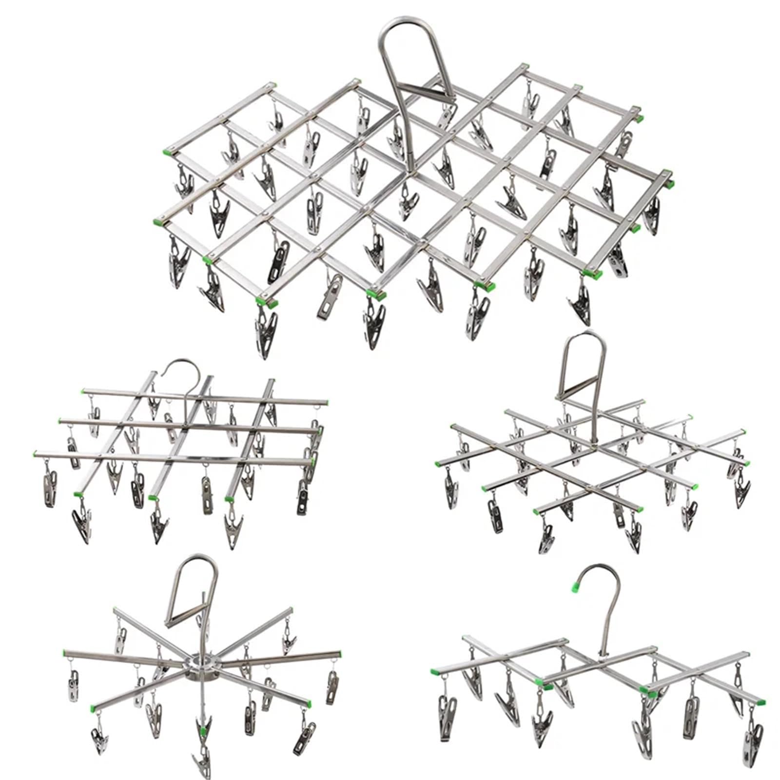 Colgador de Ropa Interior Plegable Acero Inoxidable, Rejilla Secado Calcetines a Prueba Viento, diseño Cabeza Plana, Clip Agarre Resistente al óxido, 3 uds para Hogar(35 Clip)