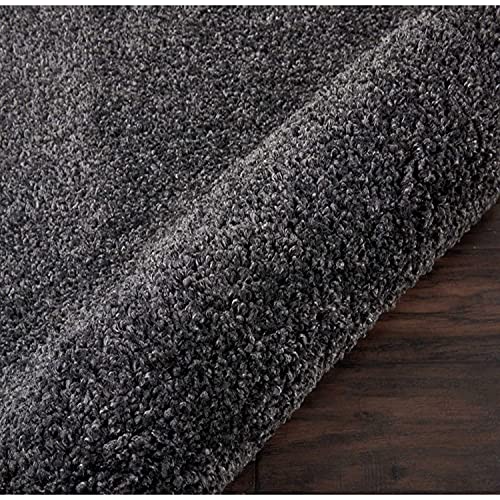 Image of Solid Fluffy Rugs and Carpet for Hall and Drawing Room 5x5 Round Charcoal Color