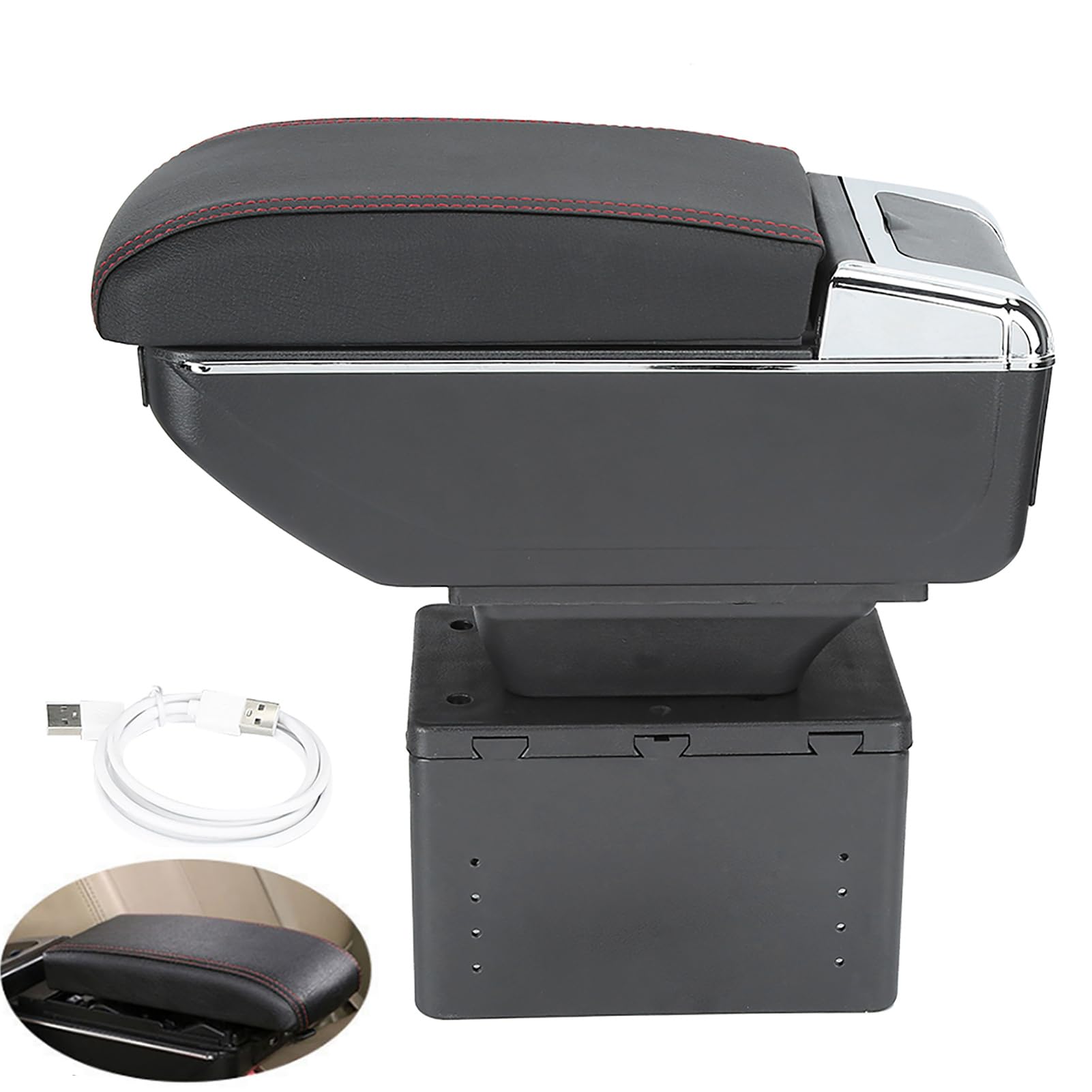 Box bracciolo per auto, contenitore universale per bracciolo per console centrale in ABS nero universale regolabile con interfaccia USB