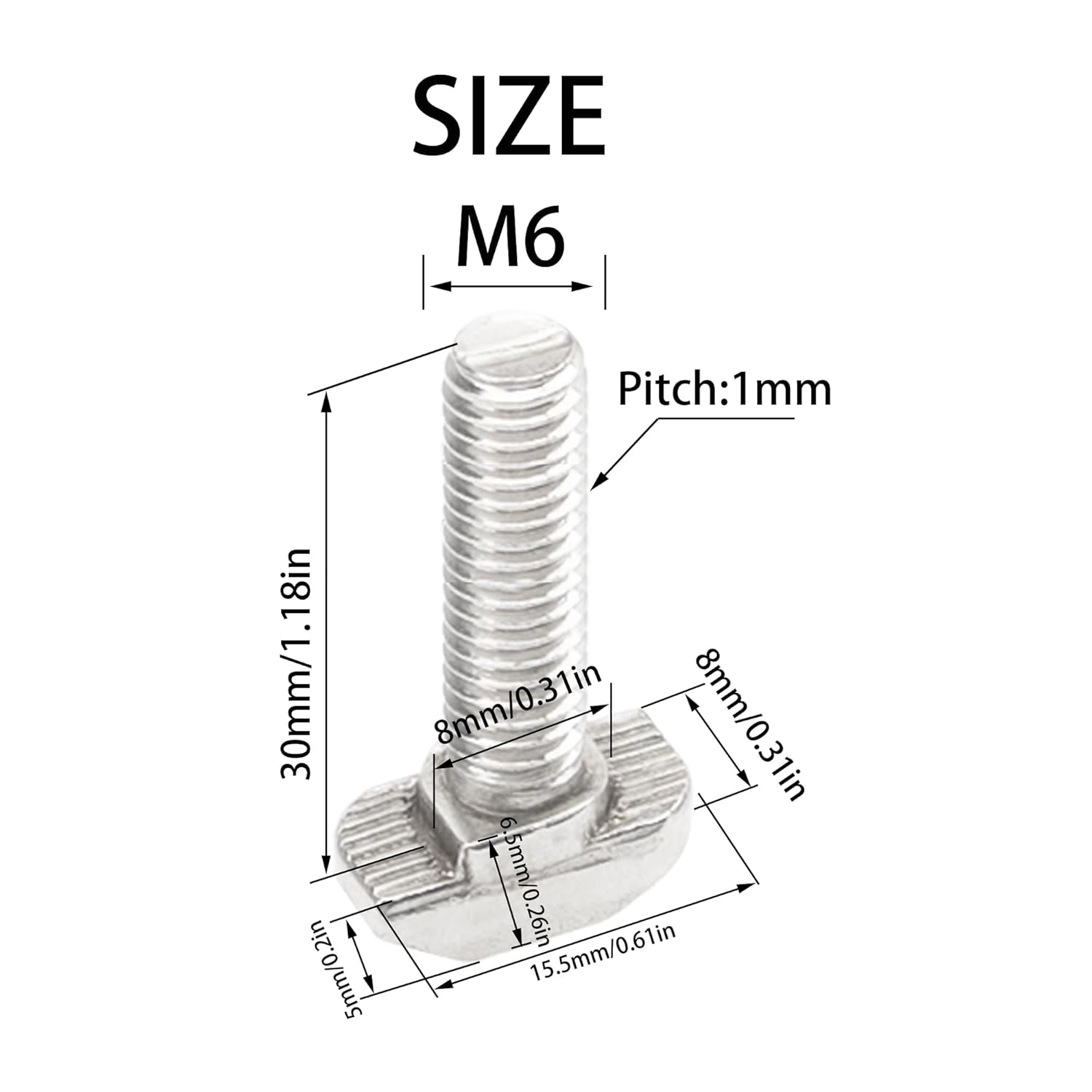 12 Sets M6x30 304 Stainless Steel Hammer Head T-Slot Drop-in Stud Sliding Bolt Screw Flange Nut for 30 Series European Standard Aluminum Profile