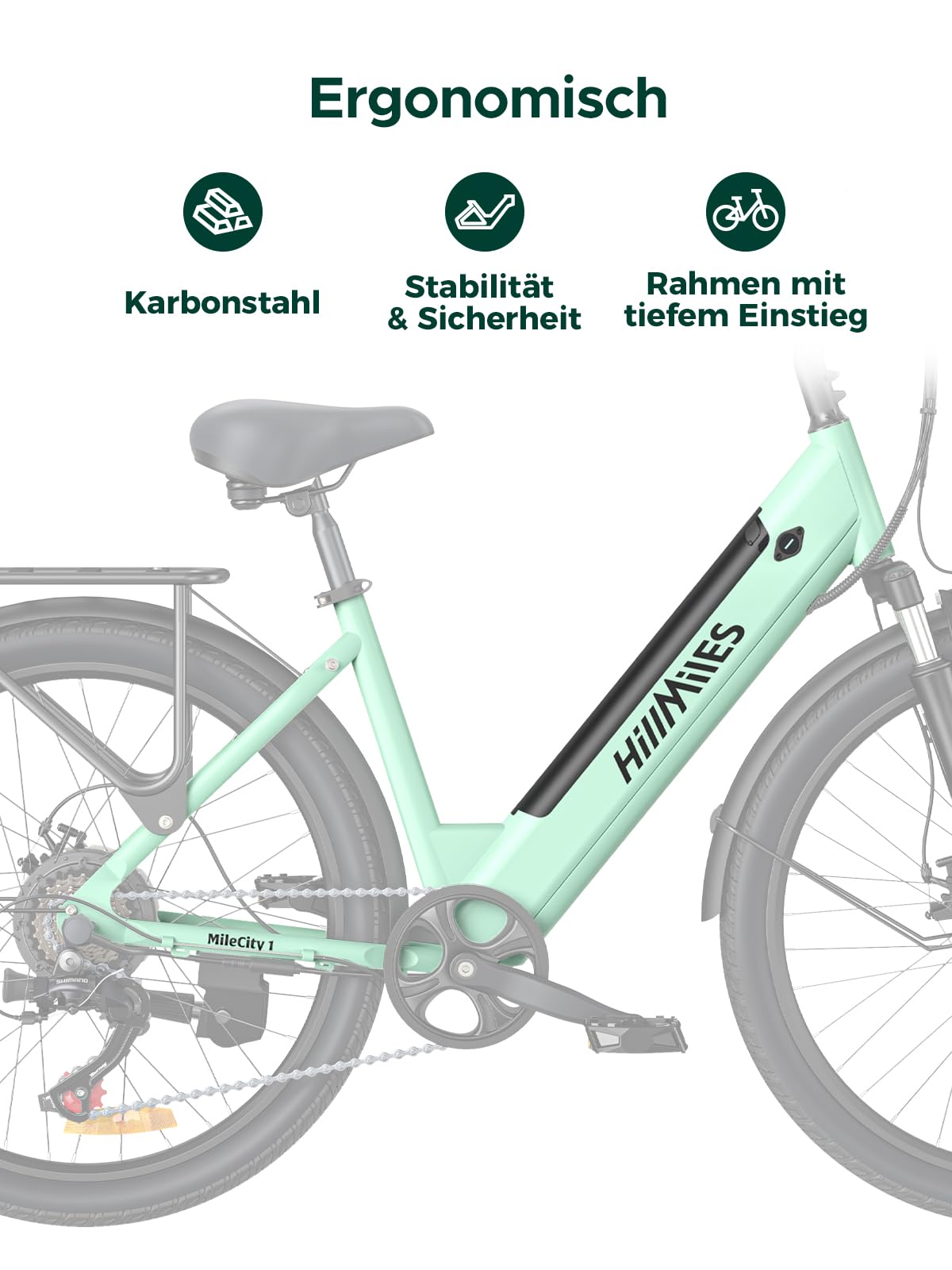 HillMiles Elektrofahrrad für Erwachsene, 26 Zoll, 7 Geschwindigkeiten, Elektrofahrrad mit 36 V, 13 Ah, abnehmbarer Akku, 25 km/h & Autonomie von 80 – 100 km E-Bike für Stadtpendler, IP65 wasserdicht