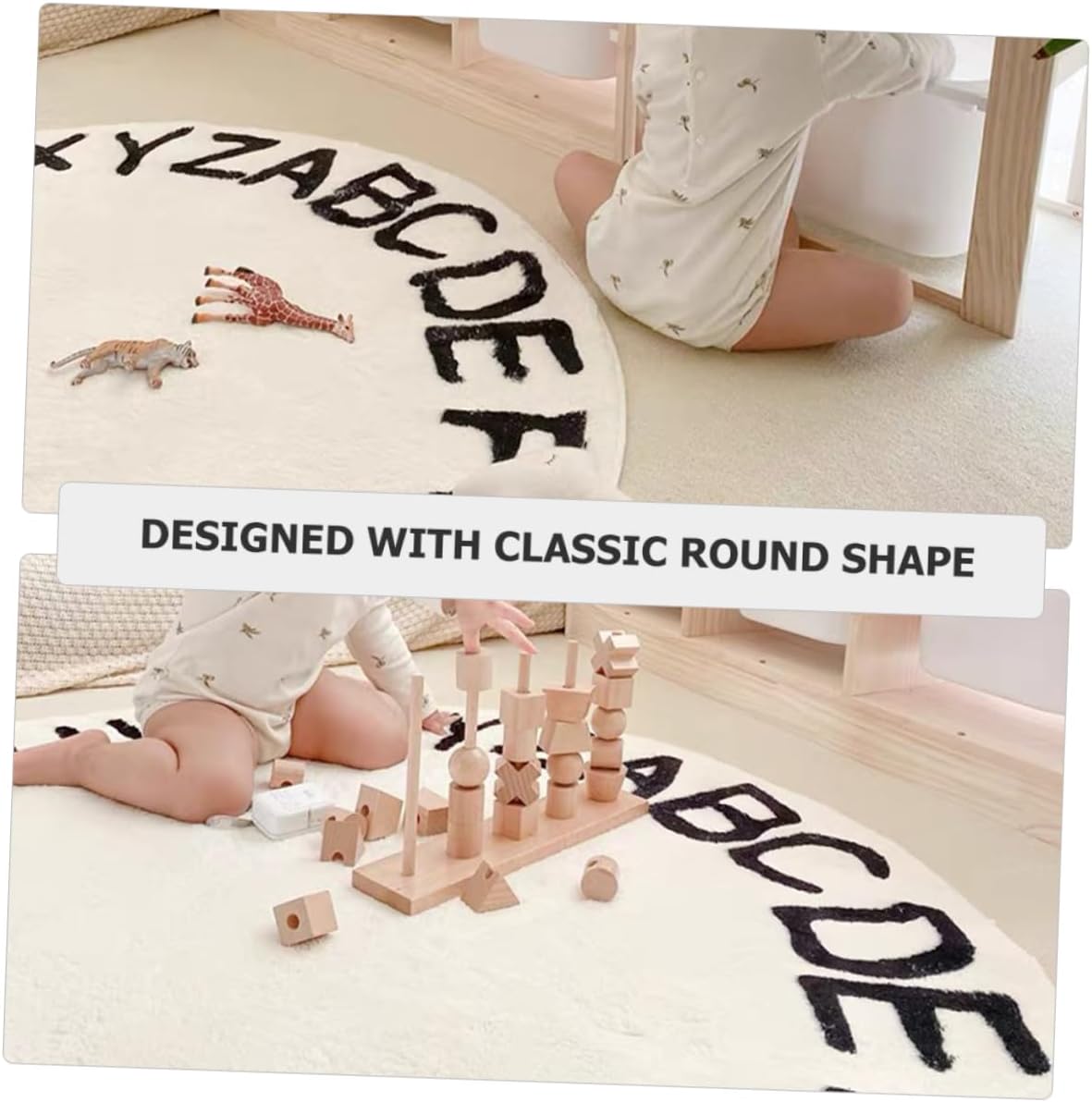 Alipis Cartoon Nordic Style Round Alphabet Floor Rug Non Slip Washable Play Mat for Bedroom Living Area Cushion Carpet with White Letters
