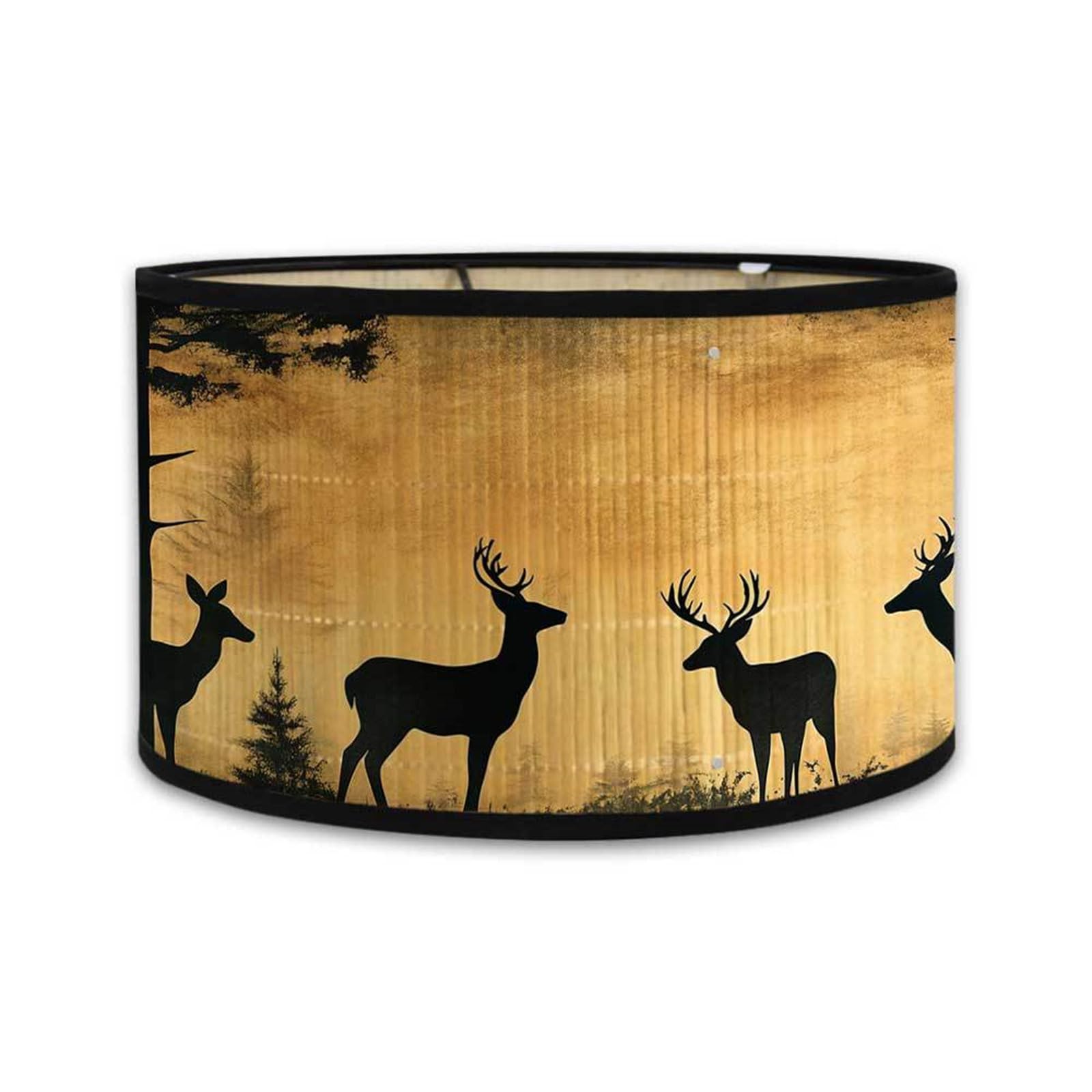 Morbuy Bamboo Lampshade for Table Lamps, Forest Deer Print Light Shades Bedside Light Lamp Shades for Wall Bedside Table Floor (Khaki)