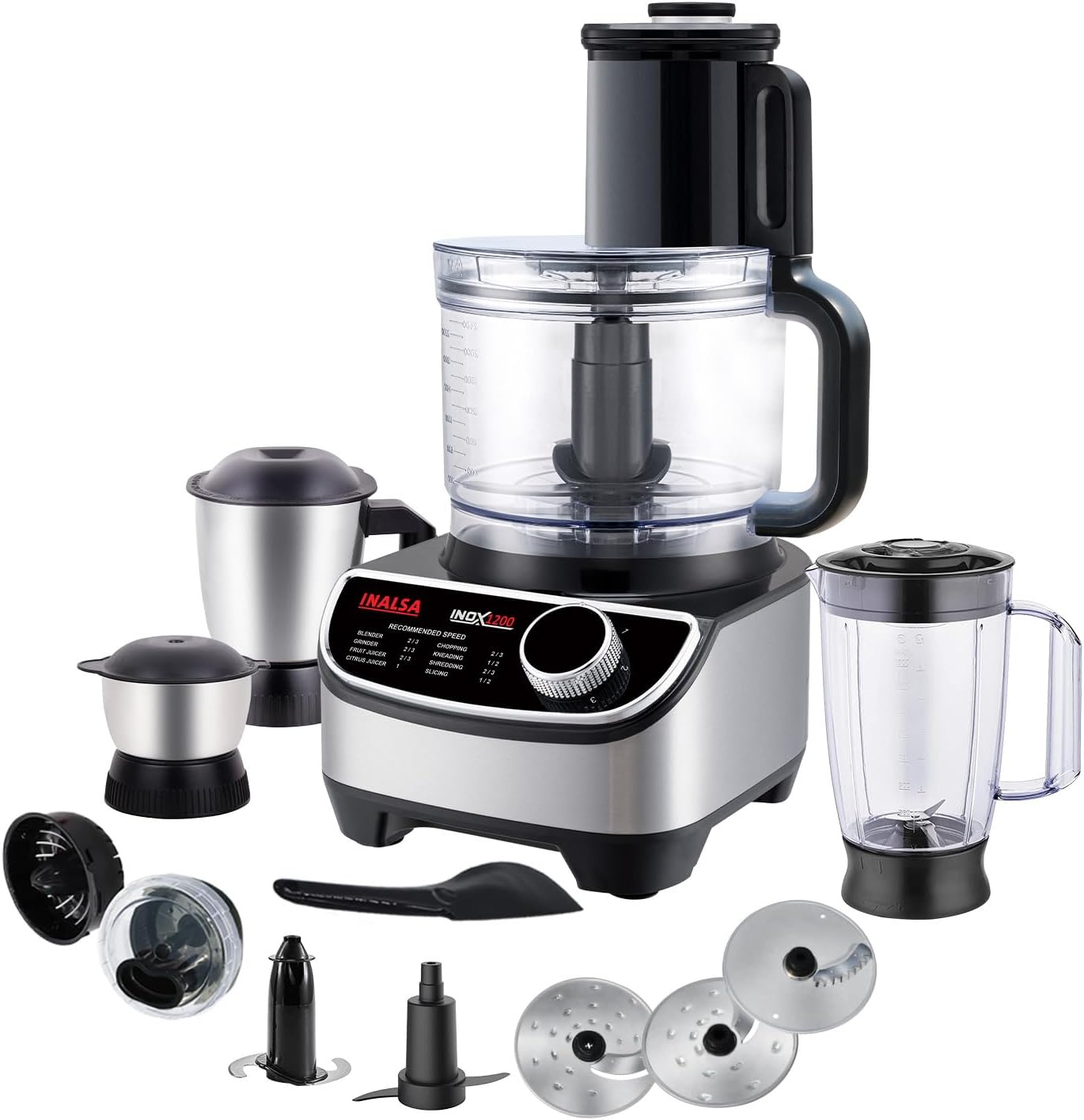 food processor for kitchen with Mixer Grinder Juicer|1200 Watt Copper Motor|3 Jars|2.5 L Processing Jar|Chopping & Kneading Blade|Centrifugal/Citrus Juicer|Shredding|Slicing-INOX 1200