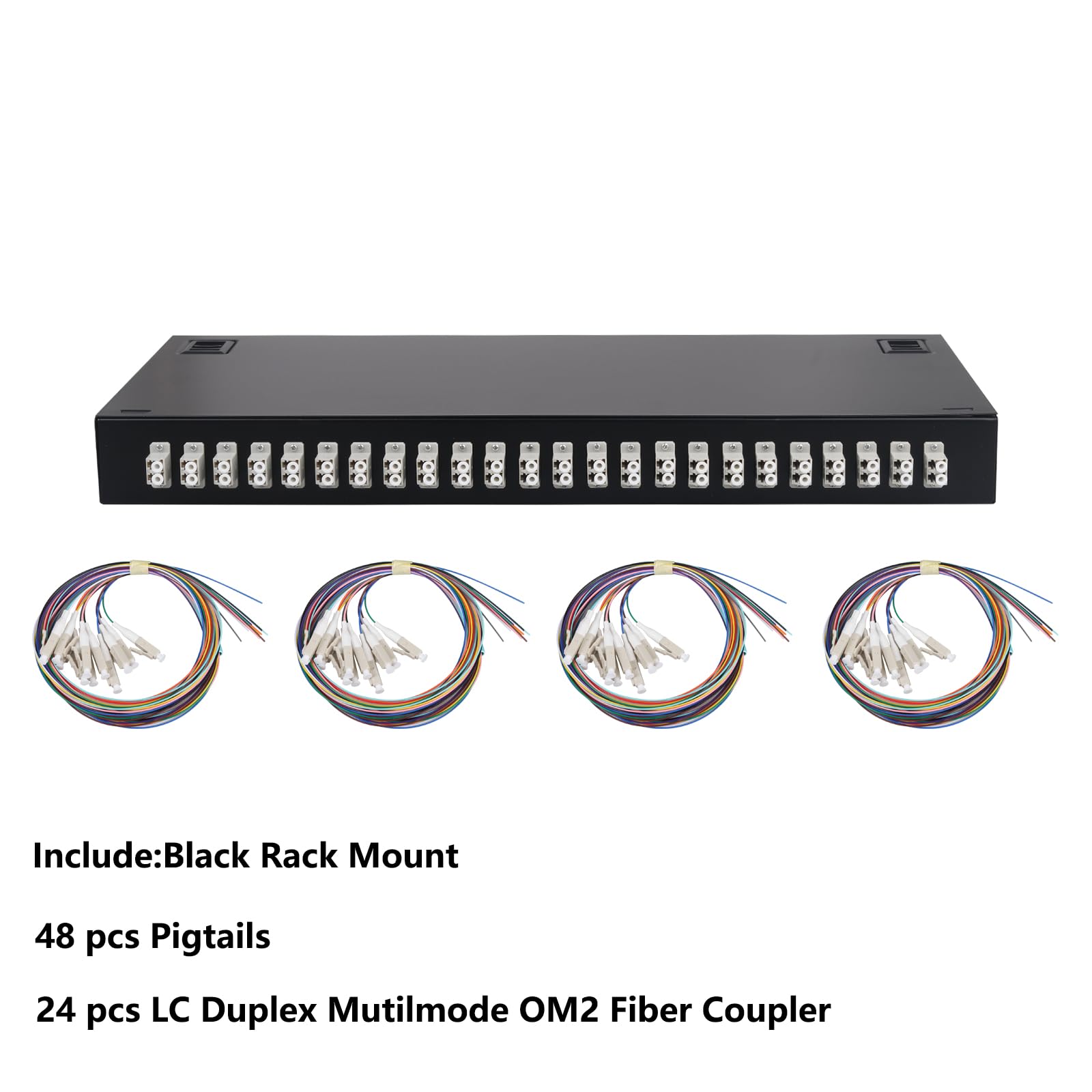 24 Duplex Mutil Mode 48 porte LC-OM2 Rack Mount Enclosure Box + vassoi di giunzione Cavi in fibra LC-UPC Kit, 48 Core LGX Patch Panel Box adatto per armadi rack da 19" (include Pigtail e