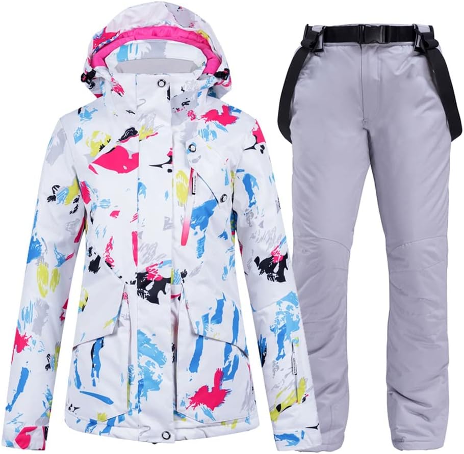 Winter Ski Suit for Women Jacket Pants Warm Waterproof Windproof Snowboarding Suits (Color : A, Size : XX-Large) (D XX)