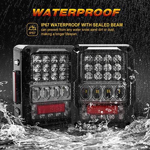 DOT Approved EMC 4D LED Tail Lights + Brake Light Compatible with Jeep Wrangler 2007-2018 JK JKU