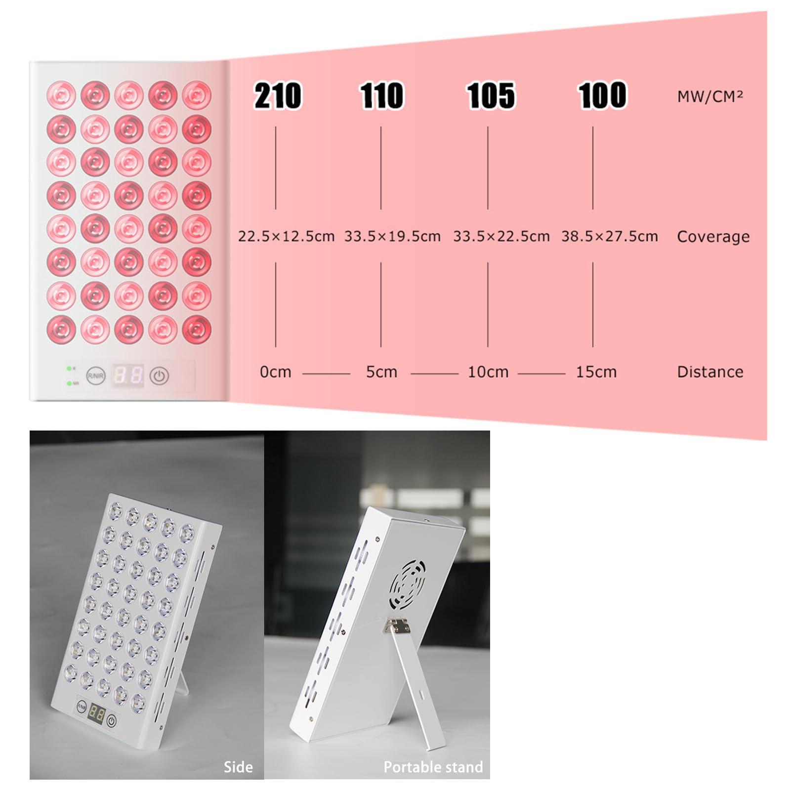 GOURIXIN Panel de Terapia de luz roja con 40 Perlas de lámpara, Chips duales de 850 NM y 660 NM, Temporizador Integrado, Terapia de luz infrarroja portátil de Grado clínico