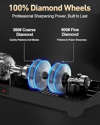 Miniatura 4 de Afilador de cuchillos eléctrico para cocina – Sistema profesional de 2 etapas 100% diamante con ángulo de precisión de 20°, afilado rápido para