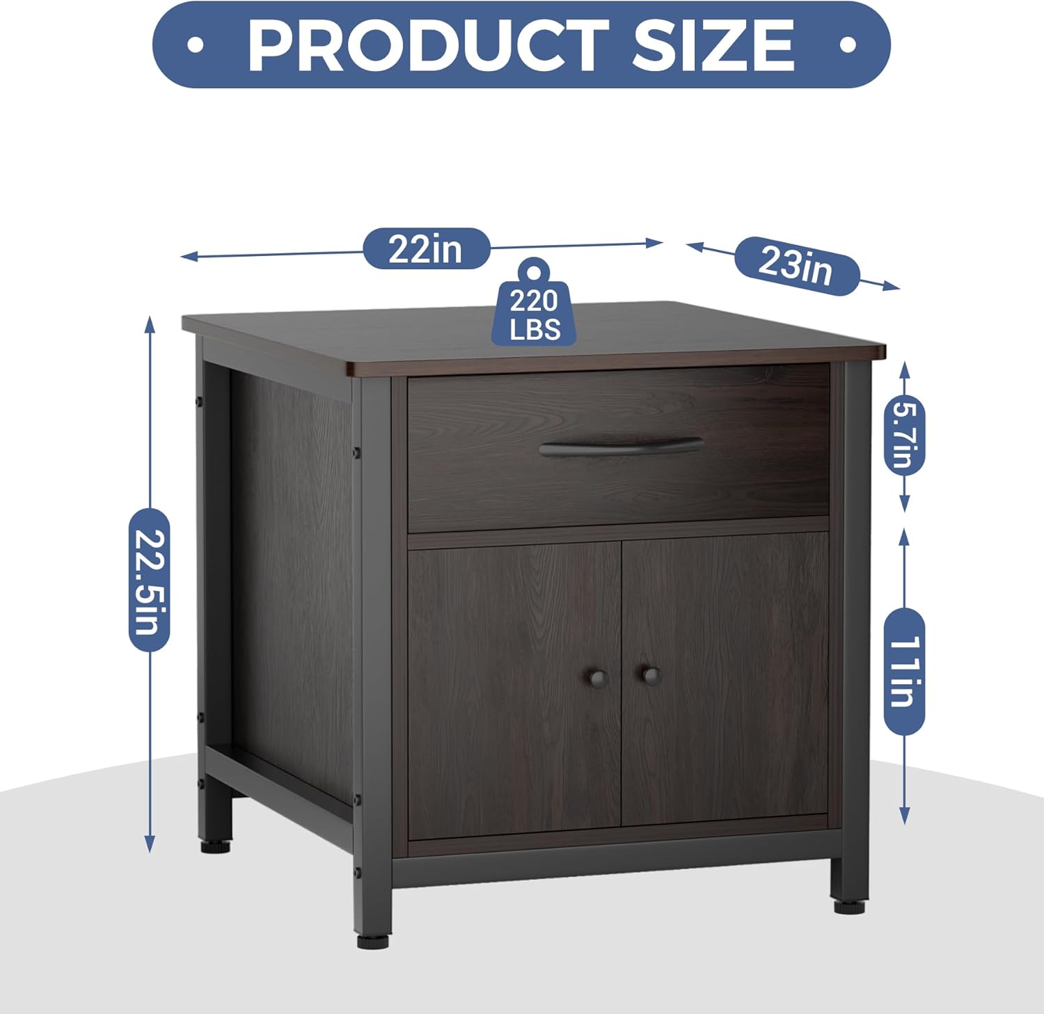 COOLBEBE Mini Fridge Stand with Storage, Heavy Duty Mini Fridge Cabinet with Drawer, Solid Wood Beverage Refrigerator Stand Table for Dorm, Office, Bedroom, Load 220LBS, Black Walnut