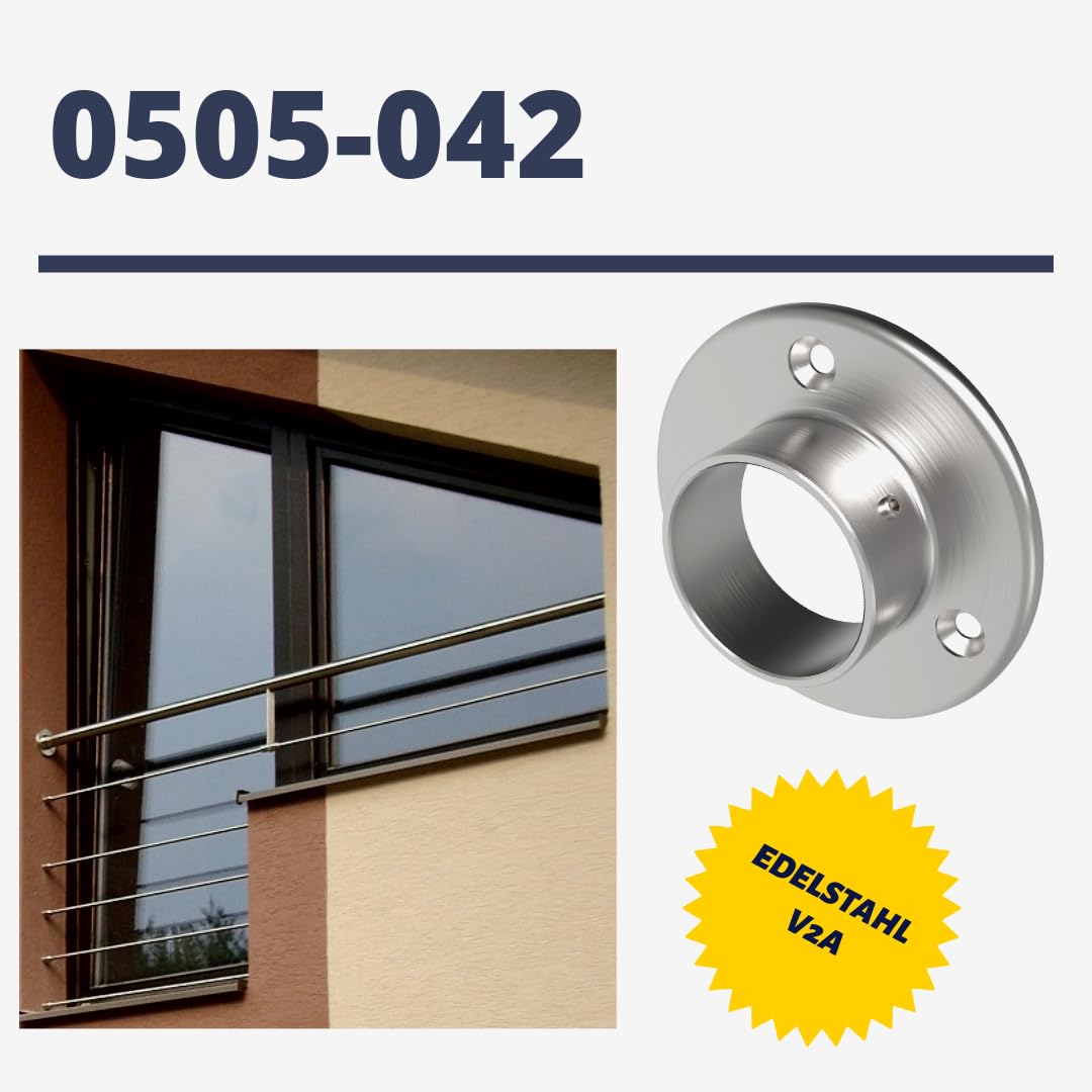 Sellon24® 4 x raccordo a parete in acciaio inox per tubo Ø 42,4, raccordo da parete a pavimento, flangia V2A, adattatore per piedini, ringhiera S24U-0505-042-B
