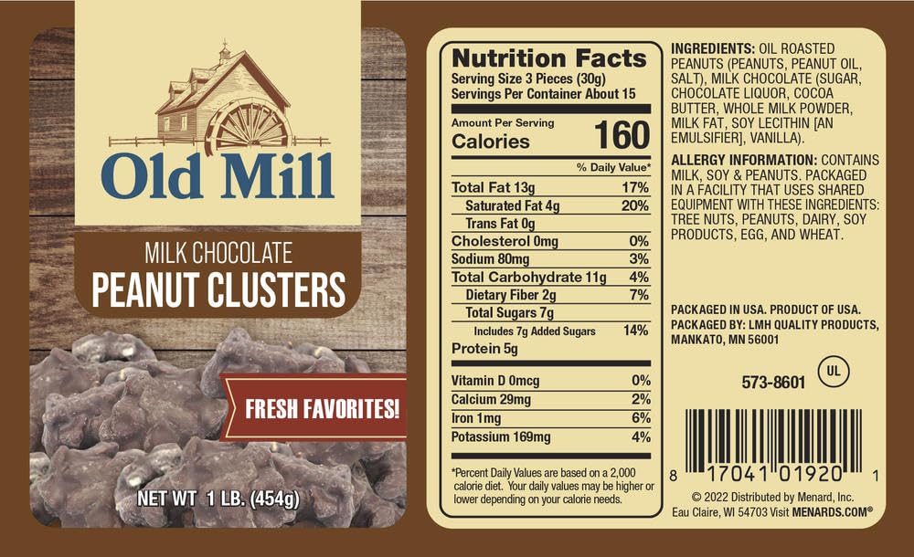 Milk Chocolate Peanut Clusters, Fresh Favorites Candy, 1 Pound (16 oz), Roasted Peanuts with Chocolate Coating - Old Mill