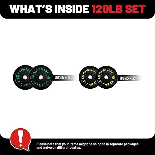Miniatura 46 de Papababe Placas de peso, juego de placas de pesas de 2 pulgadas, placas de peso de goma protectoras para el suelo, placas de parachoques de 10 a 600