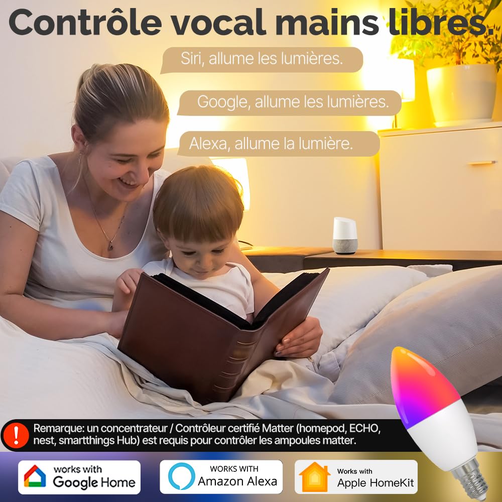 MOES Ampoule Intelligente RGB E14 Matter 6W 470LM, 4 Pcs