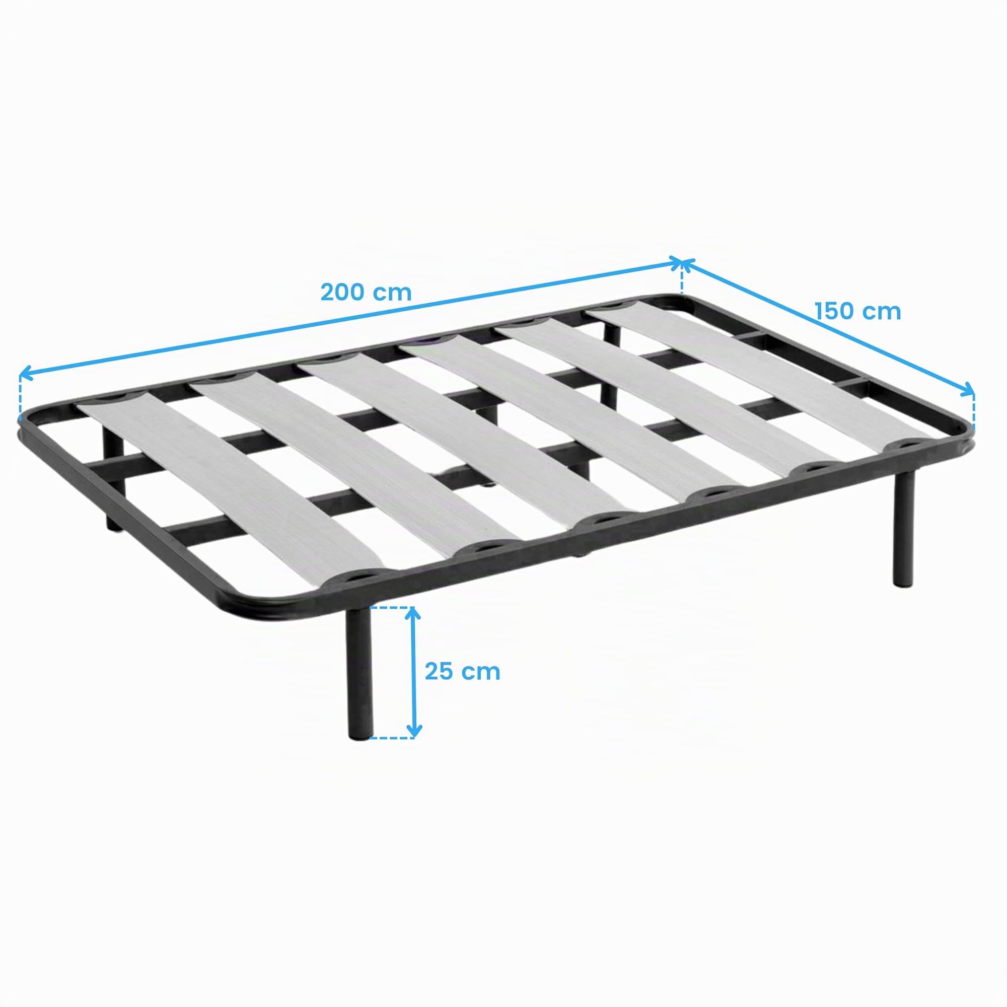 Miroytengo Somier 150x200 cm Balda Ancha, Tubo de Acero 40x30 mm, Refuerzo Central, Láminas de chopo-Flex (con Patas)
