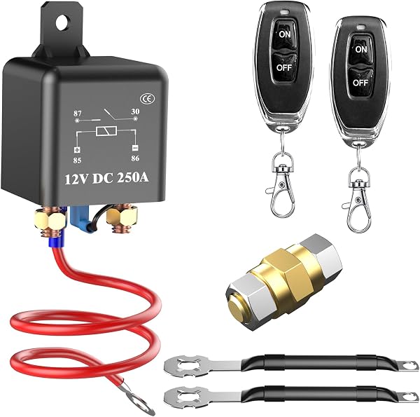Side Post Remote Battery Disconnect Switch - 12V 250A Kill Switch with Remote Control. Anti-Theft Security & Prevents Battery Drain. Easy to Install for Car, Truck, RV, Boat, Vehicle & More. - 1